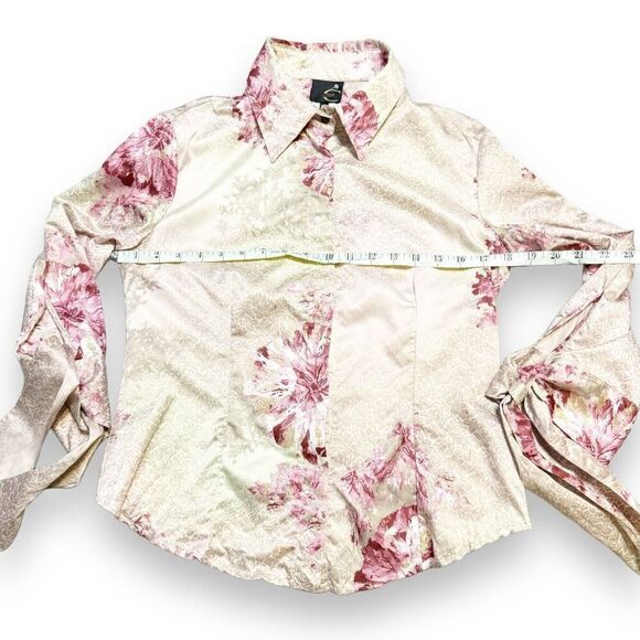 Just Cavalli Pink Green Floral Printed Satin Button Down Shirt Blouse Size 42 - Picture 10 of 11